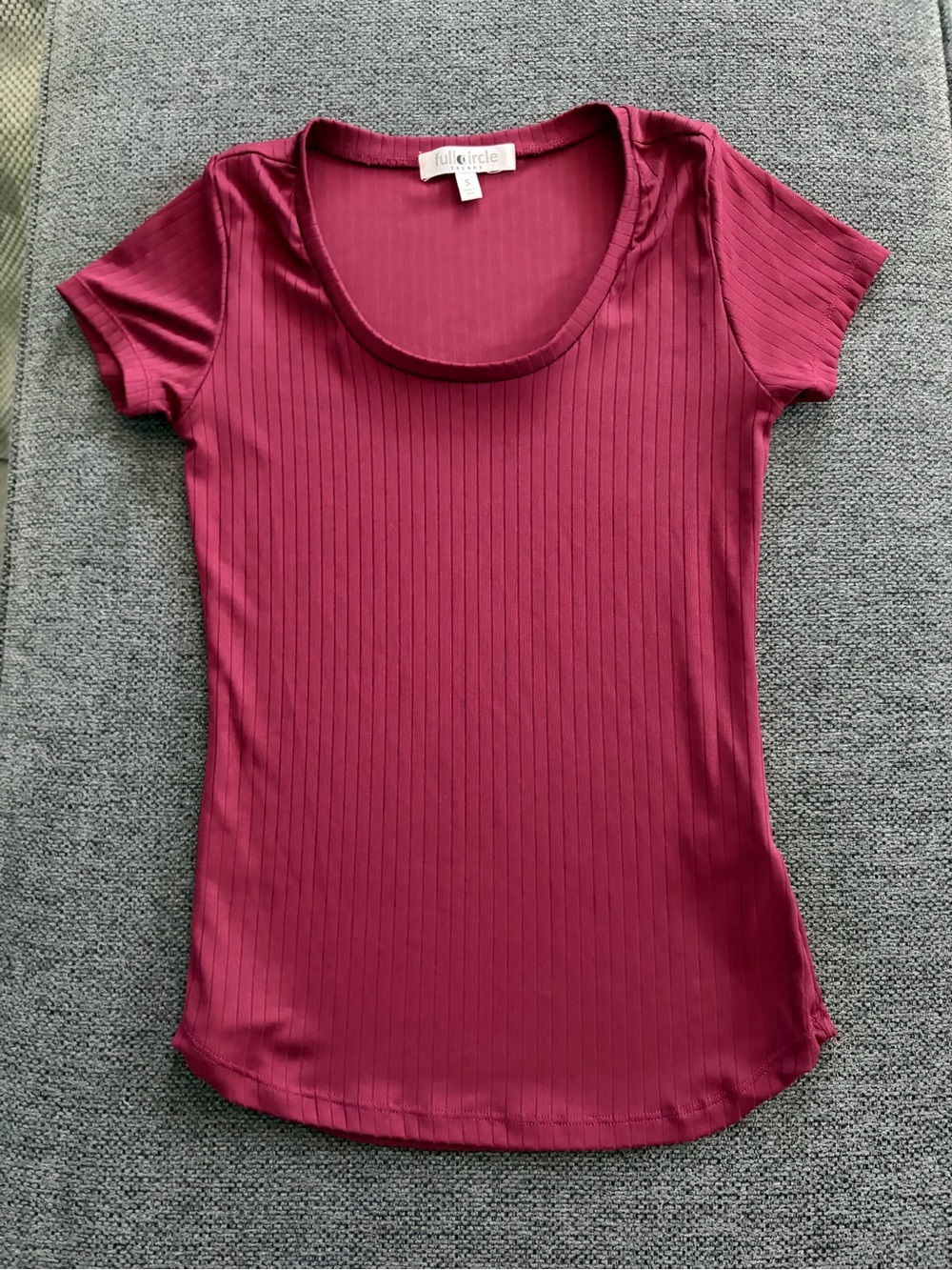 Full Circle Women's Short Sleeve Scoop Neck Top - Deep Berry